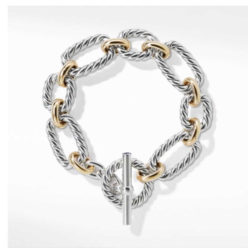 Sterling Silver 18K Yellow Gold Blue Sapphire Cushion Link Bracelet